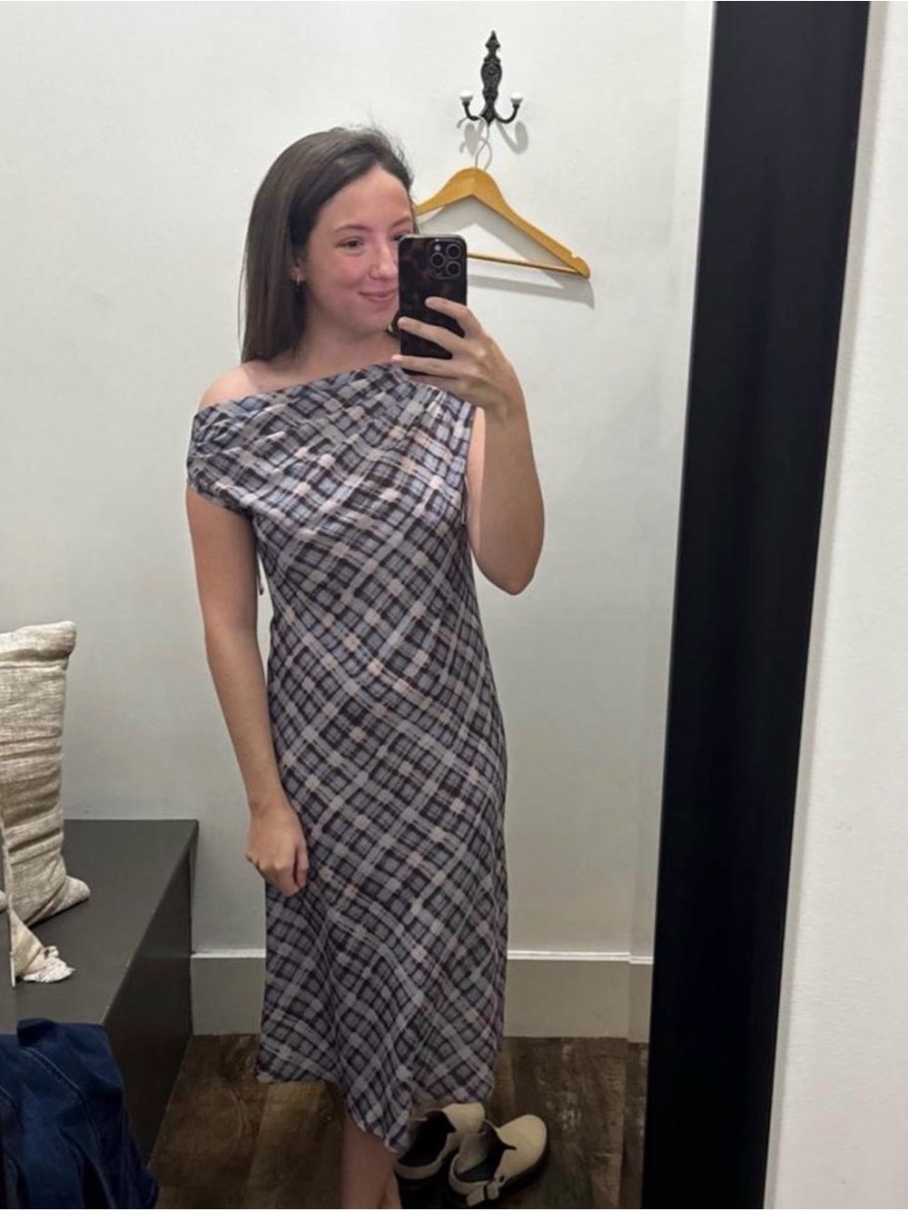 Lucy Paris One-Shoulder Plaid Midi Dress